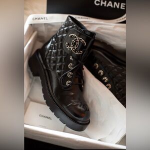Chanel Combat Lace Up Boots black NEW W BOX SIZE 38